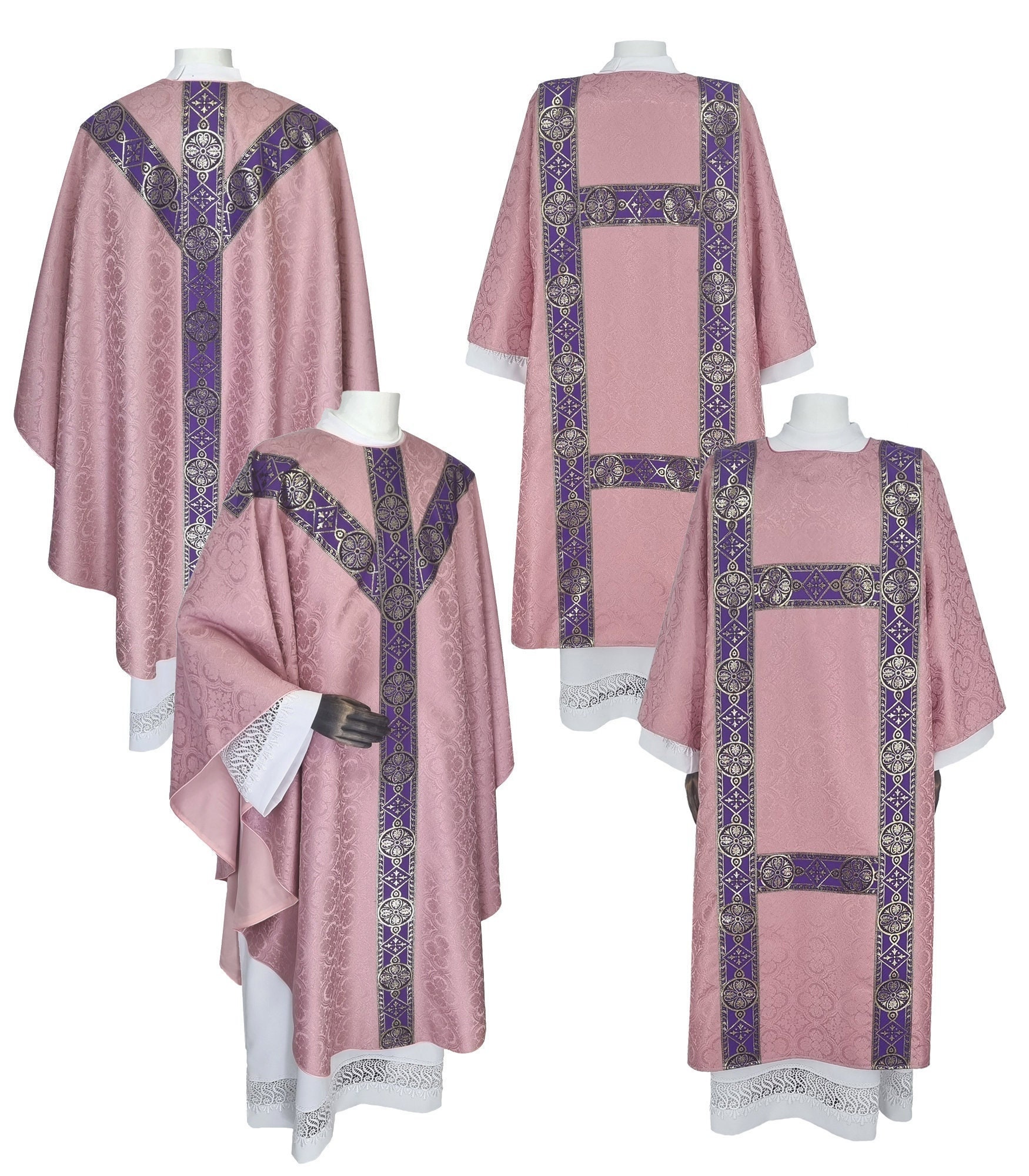 Rose Set of Semi-Gothic Chasuble with dalmatic