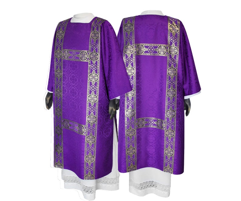 Semi Gothic Dalmatic With Deacon Stole Decorated Of Woven Liturgical semi-gothic-dalmatic-with-deacon-stole-decorated-of-woven-liturgical