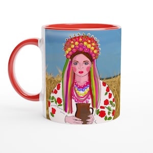 Taza de cerámica ucraniana / Taza de Ucrania / Taza de mujer ucraniana / Taza de amante de los gatos / Taza ucraniana de alta calidad
