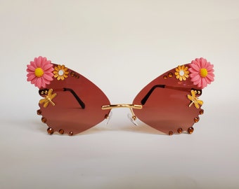 Brown Floral Butterfly Festival Glasses