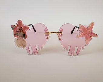 Pink Seashell Heart Festival Glasses
