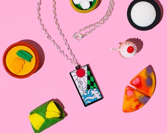 Collar Kimetsu No Yaiba: Colgante Tanjiro Hanafuda, Regalo de cosplay anime