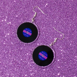Disco Vinyl Record Earrings: 1970s Retro Acrylic Jewelry