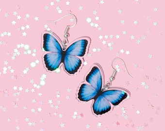 BUNNYBOOP Stunning Y2K Aesthetic Acrylic Blue Butterfly Earrings, Bold Statement Jewelry