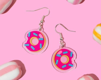 BUNNYBOOP Donut earrings, cute acrylic earrings, aesthetic jewelry, unique handmade earrings, kawaii anime earrings, funky and funny