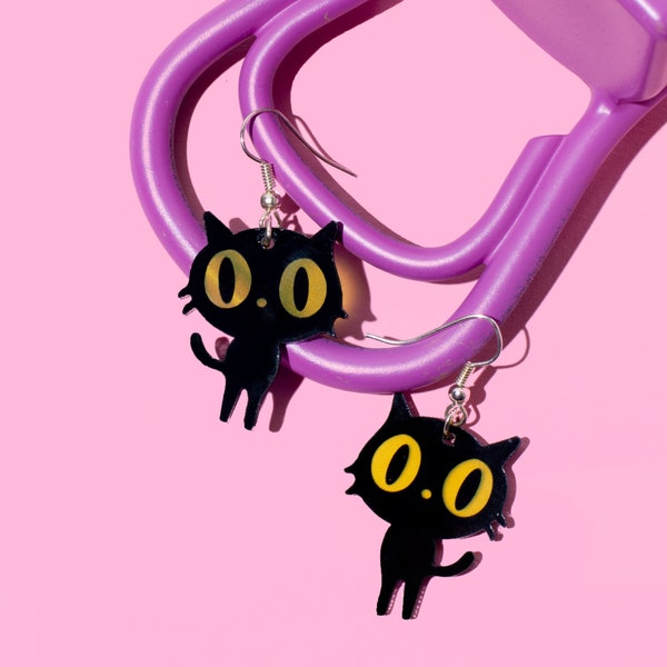 Cute Black Cat earrings, Aesthetic Jewelry, Funny Earrings, Kawaii Anime Earrings, Funky Earrings by BUNNYBOOP