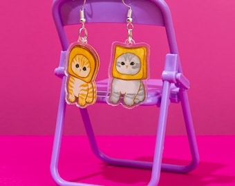 Funny Cat Acrylic Dangle Earrings: Kawaii Anime Jewelry