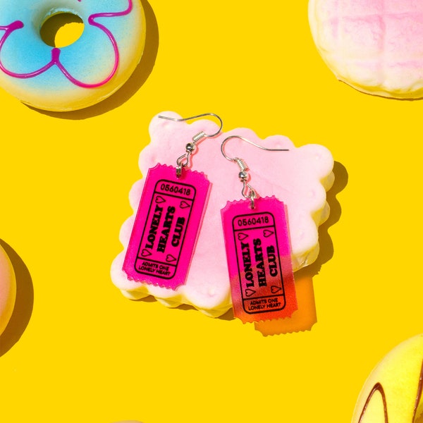 Lonely Hearts Club Ticket Stub earrings by BUNNYBOOP