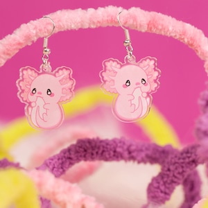 Weird Earrings, Quirky 3d Printed Axolotl Earrings - Handmade Acrylic Jewelry for Anime Lovers by BUNNYBOOP