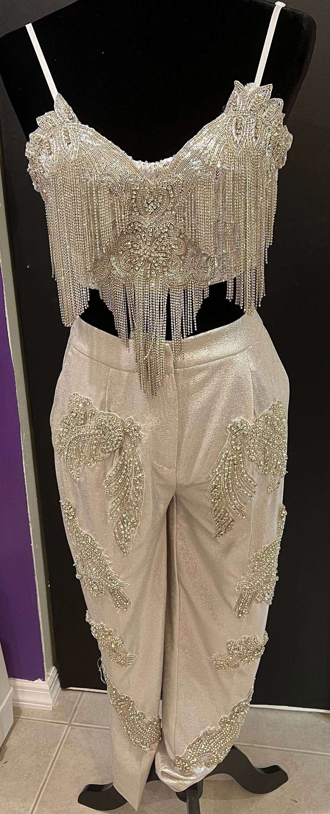 Cascading Rhinestone Pants Customized Silver Crystal Rhinestone Pants Small - Etsy
