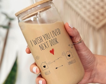 Best Friend Gift, Personalized Friendship Gifts, Custom Ice Coffee Glass With Lid And Straw, Bestie Glass Tumbler, Birthday Gift For Mom BFF