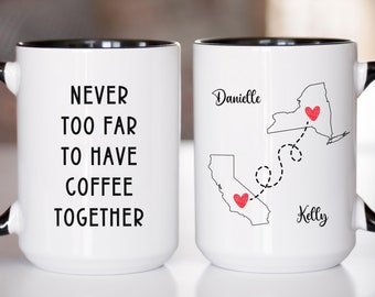 Personalized Best Friend Mug Gift For Her, Missing You Gift For Mom, Going Away Present, State To State Custom Long Distance Christmas Gift