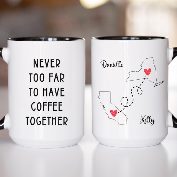 Personalized Best Friend Mug Gift For Her, Missing You Gift For Mom, Going Away Present, State To State Custom Long Distance Christmas Gift