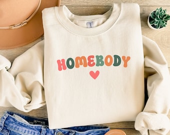 Moletom caseiro, presente fofo para ela, presente caseiro com gola redonda para ele, camisa de piada introvertida, moletom engraçado e desleixado dentro de casa, camisa aconchegante