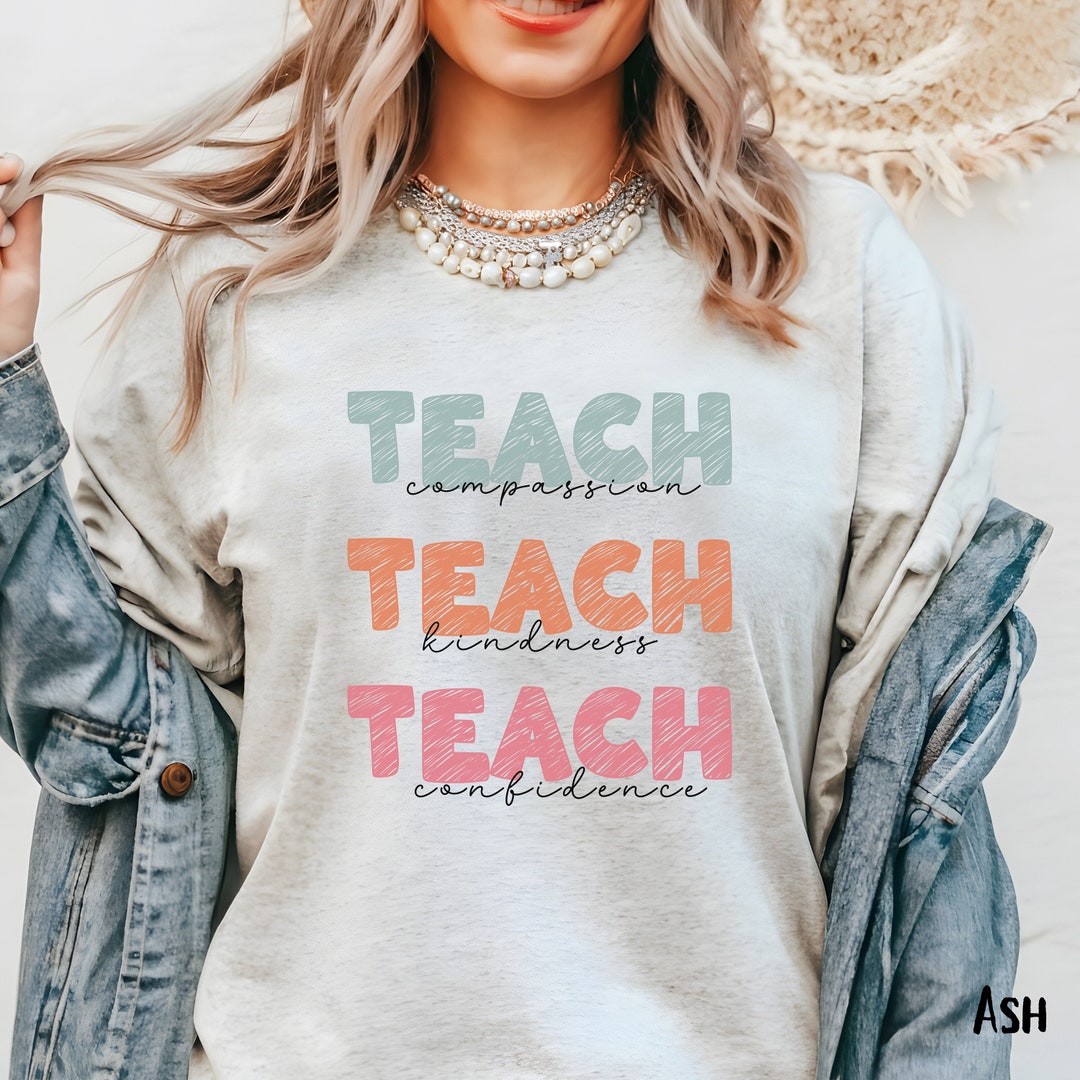 Teach T-Shirt For Women - Teacher Graphic Tee With 'Teach' Letter Print, Dark Grey, Comfortable Cotton Blend - View #8