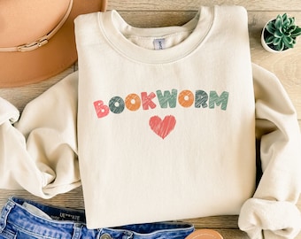 Sudadera Bookworm para los amantes de los libros, camisa bookish perfecta para el regalo del club de lectura, Book Nerd Crewneck, profesor regalo bibliotecario acogedora camisa de lectura