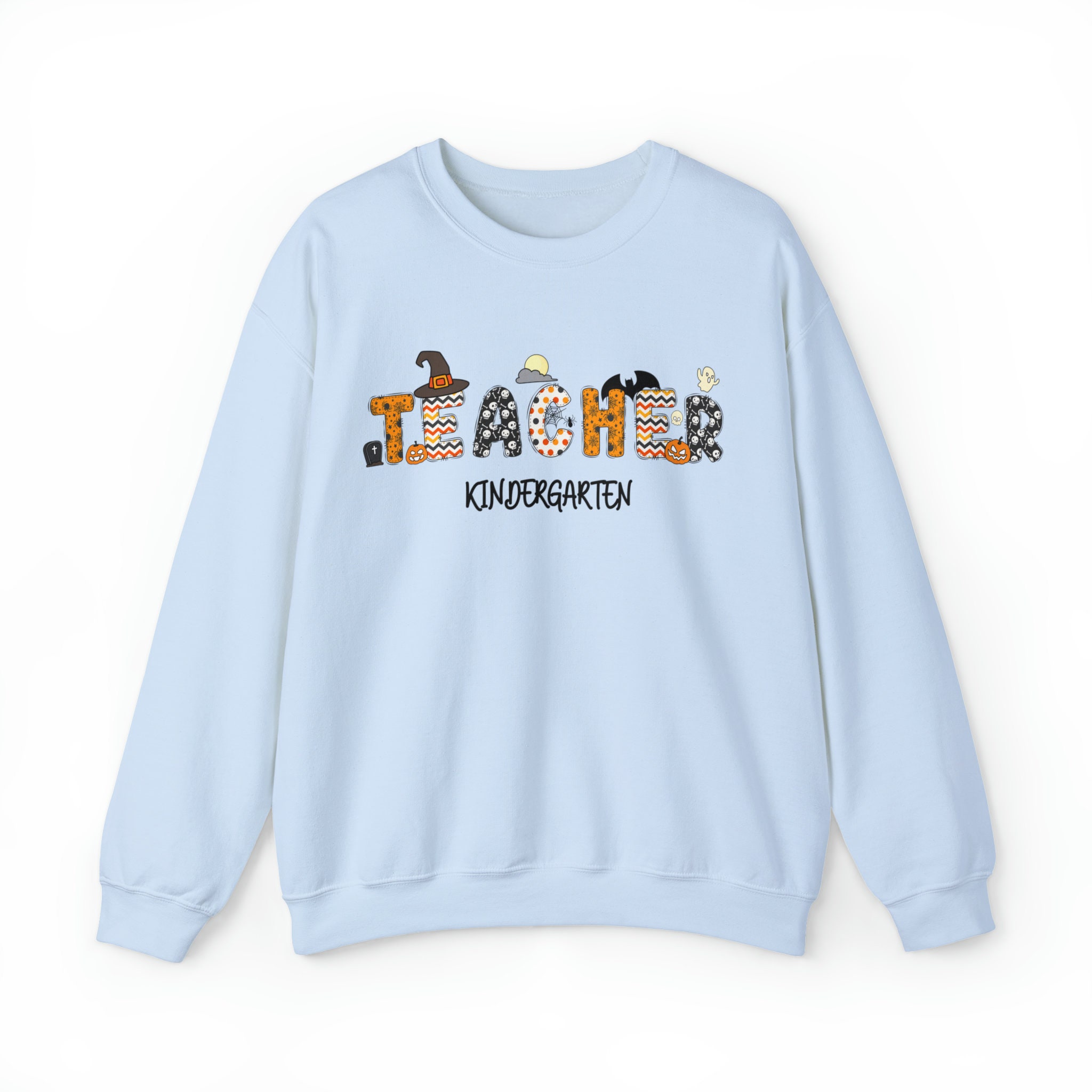 Discover Halloween Kindergarten Teacher Sweatshirt, Kindergarten Team Shirt, Spooky Fall Teacher Appreciation Gift, Back To School Retro Sweatshirt