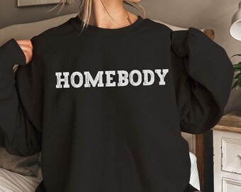 Moletom caseiro, presente fofo para ela, presente caseiro com gola redonda para ele, camisa de piada introvertida, moletom engraçado e desleixado dentro de casa, camisa aconchegante