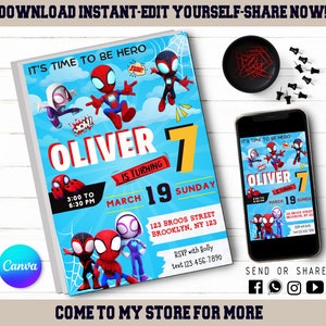 Spidey And His Amazing Friends Invitation - Editable Kids Invite - Kids Digital Invite - Modern Evite -Printable With Canva-Instant Download