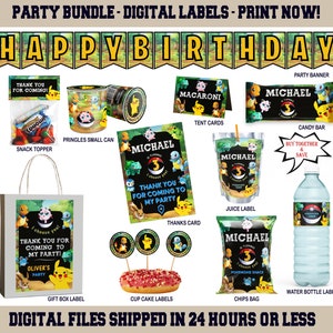 Etichette per Pokemon Party Pack - Chip Bag - Favor Bag - Succo - Bottiglia d'acqua - Etichetta di cioccolato - Biglietto di ringraziamento - Banner - DOWNLOAD DIGITALE
