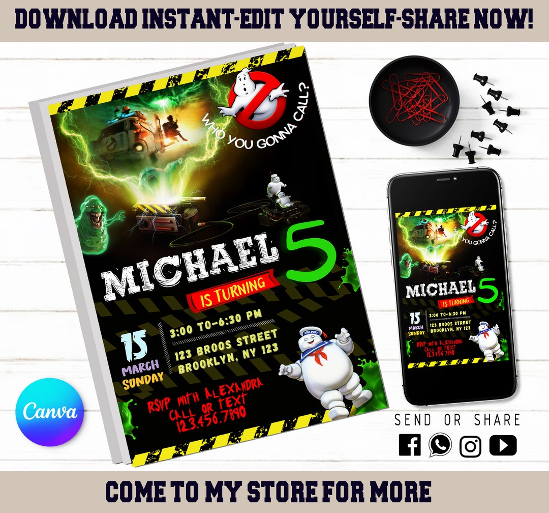 Ghostbusters Invitation - Editable Kids Invite - Kids Digital Invite ...