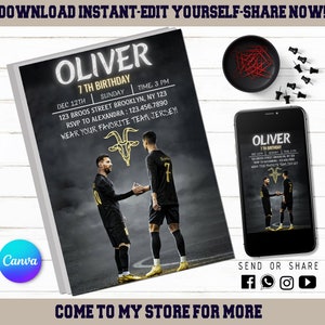 Soccer Star Invitation - Editable Kids Invite - Kids Digital Invite - Modern Ronaldo Messi Evite - Printable With Canva - Instant Download
