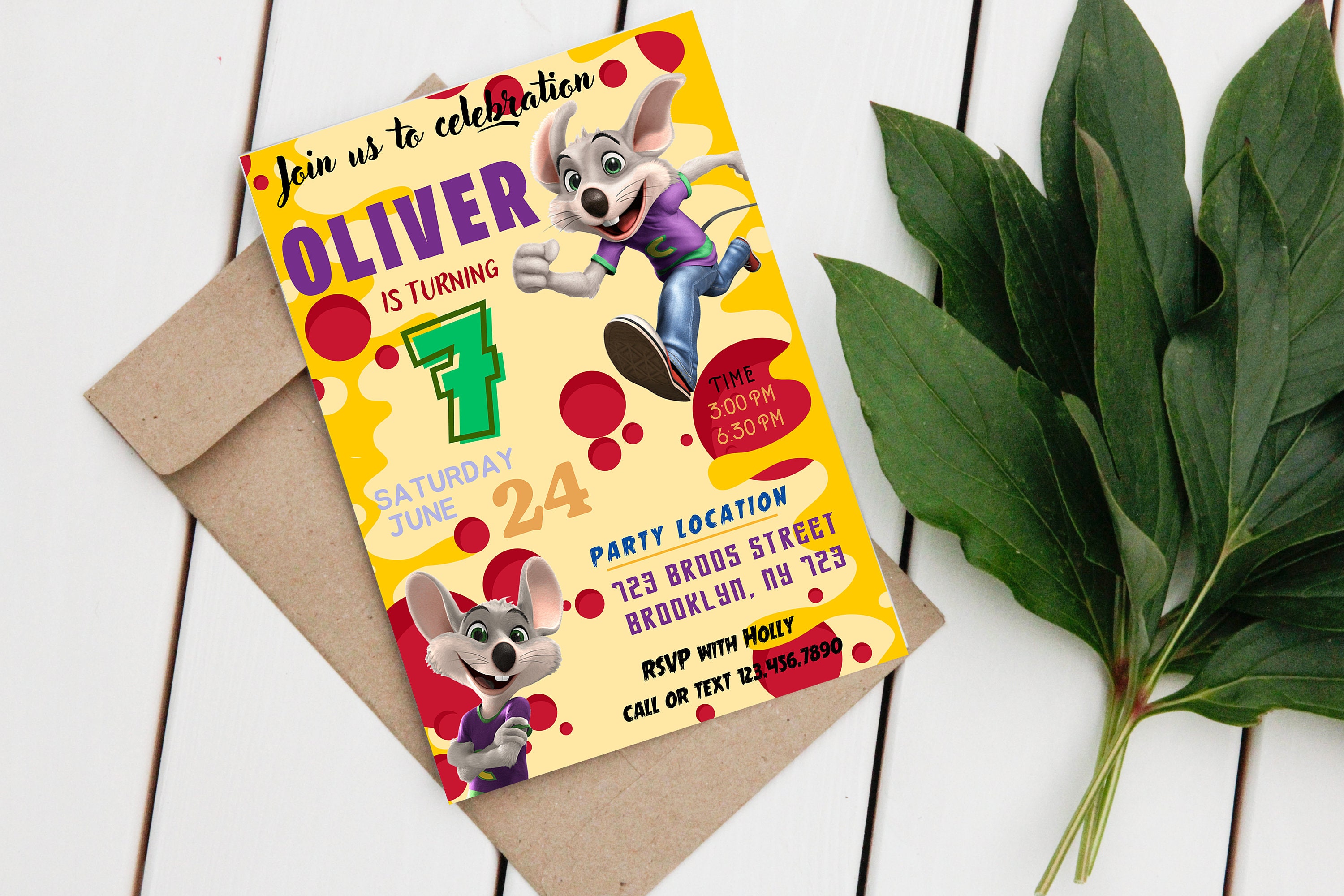 Chuck E Cheese Invitation - Editable Kids Invite - Kids Digital Invite ...