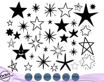 Star SVG Bundle, Celestial Clipart, Doodle Stars, Sparkles, Twinkle Star, handgezeichnet, Sternschnittdatei für Cricut und Silhouette, JPG und mehr