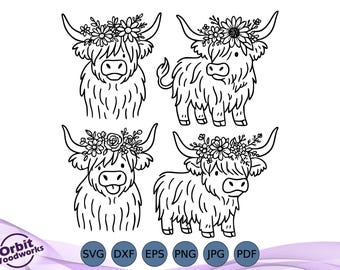 Highland Cow SVG Bundle, Farm Animal, Floral Cow Head, Western Boho Clipart, Cow Vector, Sublimation, Cut File for Cricut and Silhouette