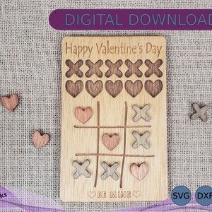 Valentinstag Tic Tac Toe Spiel SVG, Grußkarten, Liebesbotschaften, Laser Cut Datei, Glowforge - Instant Download