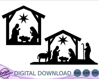 Weihnachtskrippe SVG DXF EPS, religiöse Weihnachtsgeschenk, heilige Nacht Ornament, christliche Clipart, Laser geschnitten Datei, Cnc Fräser, Muster