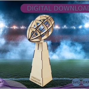 Troféu de futebol, prêmio de futebol de fantasia, celebração de fim de temporada, presente para campeão de fantasia, quebra-cabeça 3D para arquivo de corte a laser de 3 mm ou 1/8" SVG