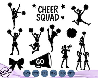 Cheerleader Silhouette SVG Bundle, Pom Pom Girls Clipart, Cheer Squad Cut Files, Cheer Megaphone, Cricut, Cheerleading SVG Pack