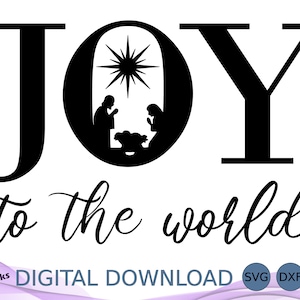 Radość dla świata Scena Narodzenia SVG DXF EPS, Religijny prezent świąteczny, Ozdoba na Świętą Noc, Chrześcijańskie Clipart, Plik Cięcia Laserowego, Wzór