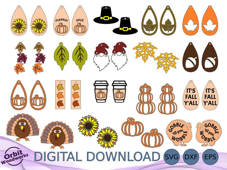 Holiday Dangle Earring SVG DXF EPS Bundle, Christmas, Fall, Halloween Jewelry, Earrings, Laser Cut File, Glowforge Svg, Cricut Earring File image 3