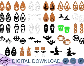 Halloween Dangle Earring SVG DXF EPS Bundle, Halloween Jewelry, Teardrop Earring, Laser Cut File, Glowforge Svg, Cricut Earring File