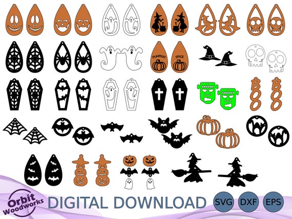 Halloween Dangle Earring SVG DXF EPS Bundle, Halloween Jewelry, Teardrop Earring, Laser Cut File, Glowforge Svg, Cricut Earring File