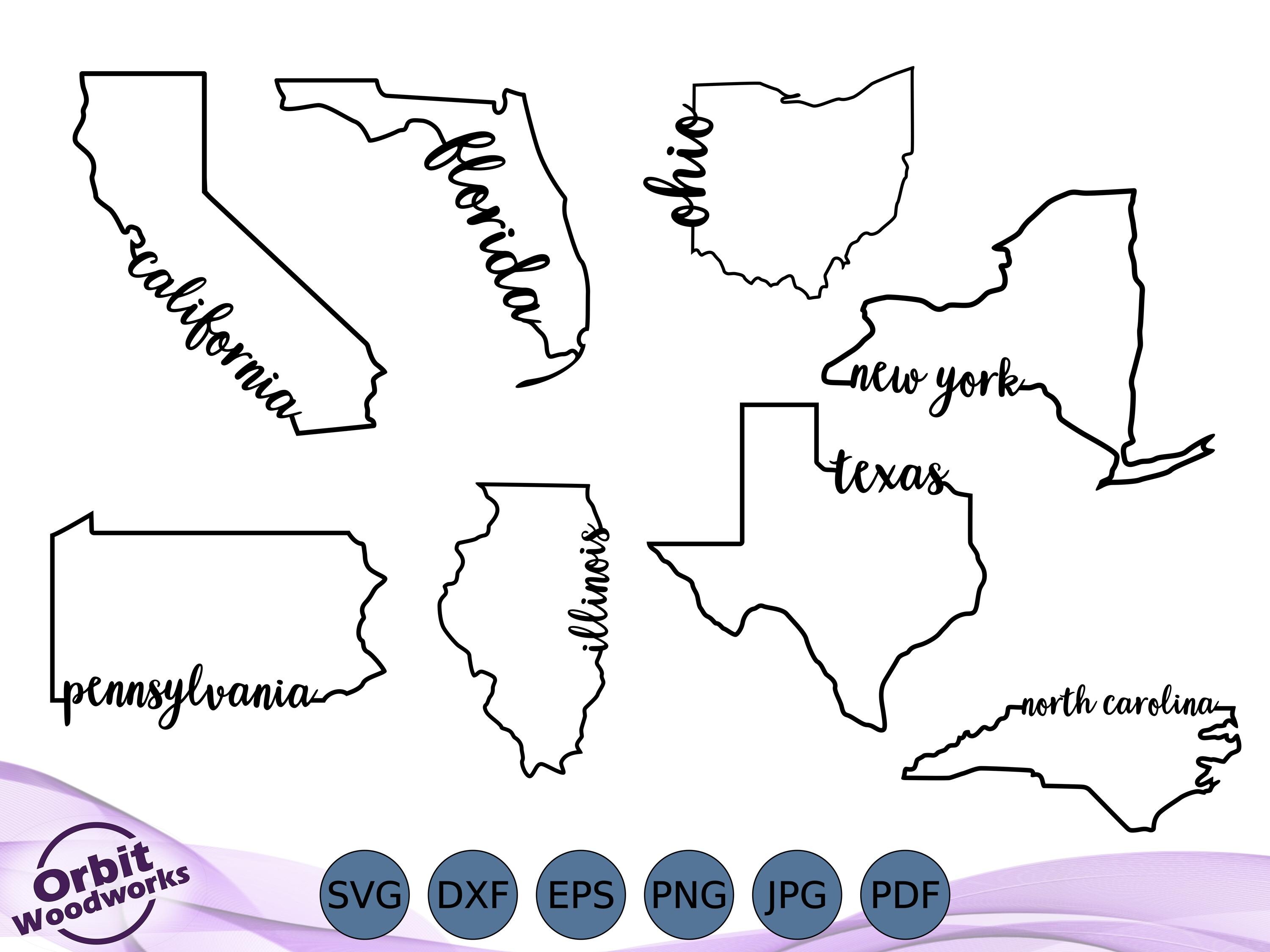 All 50 States With Names Bundle SVG DXF EPS, United States Clipart ...