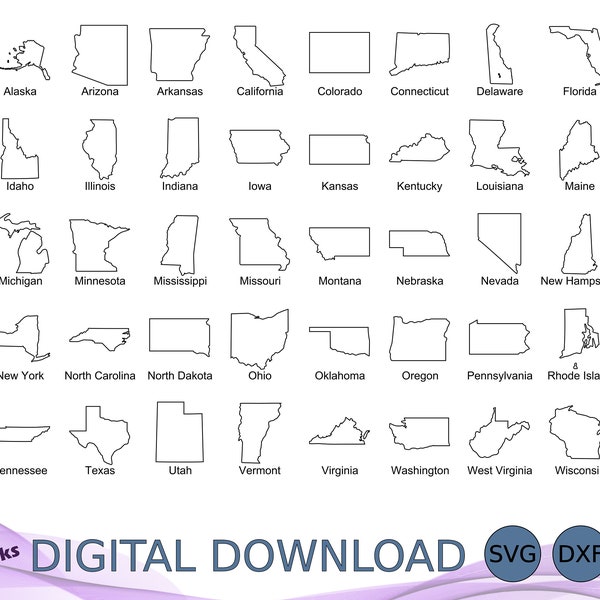 All 50 States Outlines Bundle SVG DXF EPS, United States Clipart, Home Decor, America Maps, Laser Cutter, Wood Sign, Cricut, Silhouette