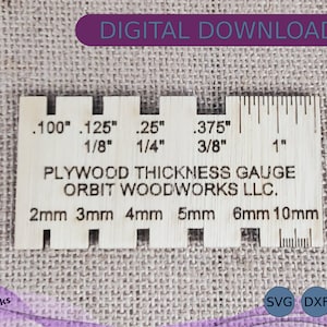 Plywood Thickness Gauge, SVG DXF EPS, Laser Cut File, Tool to Quickly Measure Stock, Inches and Metric, Glowforge, Cricut - Digital Download