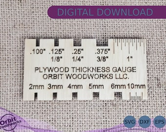 Misuratore di spessore del compensato, SVG DXF EPS, file tagliato al laser, strumento per misurare rapidamente scorte, pollici e metrici, Glowforge, Cricut - Download digitale