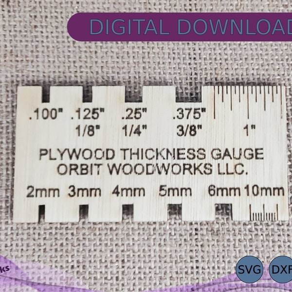 Plywood Thickness Gauge, SVG DXF EPS, Laser Cut File, Tool to Quickly Measure Stock, Inches and Metric, Glowforge, Cricut - Digital Download