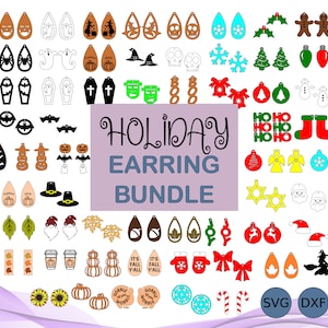 Holiday Dangle Earring SVG DXF EPS Bundle, Christmas, Fall, Halloween Jewelry, Earrings, Laser Cut File, Glowforge Svg, Cricut Earring File