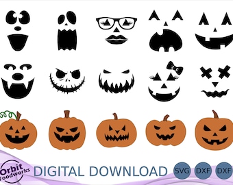 Halloween Jack-O-Lantern SVG DXF EPS-bundel, Halloween-pompoen, lasergesneden bestand, Glowforge-pompoen, Cricut silhouet, enge gezichten