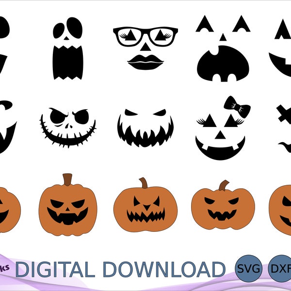 Halloween Jack-O-Lantern SVG DXF EPS Bundle, Halloween Pumpkin, Laser Cut File, Glowforge Pumpkin, Cricut Silhouette, Scary Faces