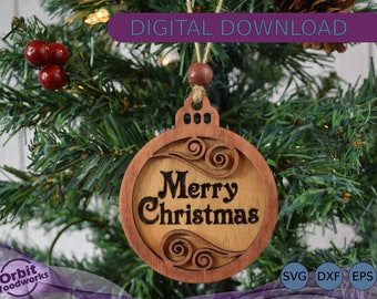 Merry Christmas Layered Ornament SVG DXF EPS, Christmas Decoration, Laser Cutter File, Glowforge - Instant Download