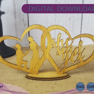 Ze zei ja Vrijstaande tafel middelpunt, bruidsdouche, Boho Chic, Decor Instant Download Engagement Sign 11"x5.8" - Laser Cut File