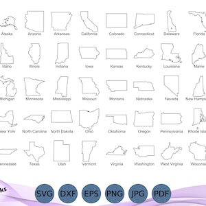 All 50 States Outlines Bundle SVG DXF EPS, United States Clipart, Home Decor, America Maps, Laser Cutter, Wood Sign, Cricut, Silhouette