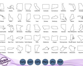 All 50 States Outlines Bundle SVG DXF EPS, United States Clipart, Home Decor, America Maps, Laser Cutter, Wood Sign, Cricut, Silhouette