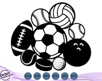 Sports Ball Collage SVG, Football Baseball Basketball Soccer Tennis, Sports Mom Shirt, Cricut Cut Files Vector Clipart, Digital Download